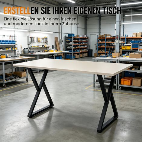 Pieds de table en acier, pieds de bureau en X avec patins réglables et visserie (lot de 2 pieds, 4 pieds) (1/5)
