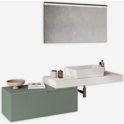 Mobile bagno sospeso con specchio LED e lavabo base bianca Venere - Verde