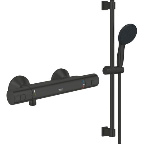 Pack mezclador termostático de ducha GROHE Precision Start en negro mate + set GROHE Vitalio Start con barra + soporte + rociador
