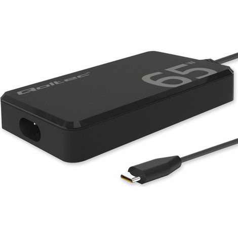 Cargador de pared ultrarrápido Qoltec GaN de 65 W y delgado PD 5-20 V 3,25 A USB-C 3.1 Portátil MacBook Smartphone + cable (1/5)