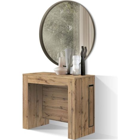 Tavolo Consolle allungabile fino a 3 metri Flame in nobilitato con vano porta allunghe Rovere Rustico (1/5)