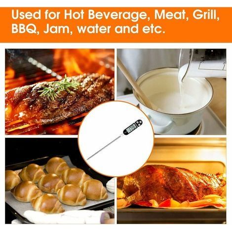 Küchenthermometer, Digitalthermometer mit langer Sonde, Sofortablesendes Kochthermometer, Fleischthermometer für Lebensmittel, Fleisch, Öl, Milch, Wein, Grillgut und heißes Wasser (1/4)