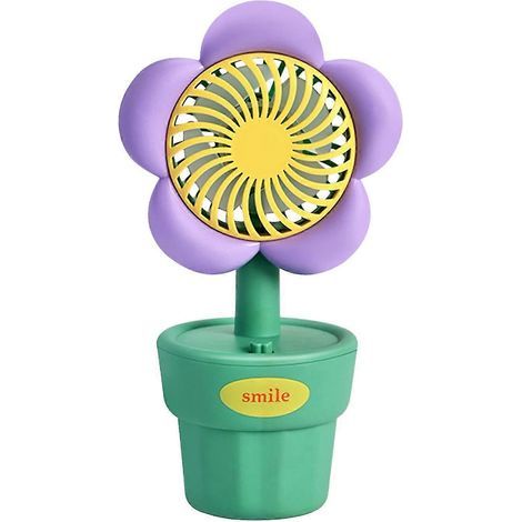 Petit ventilateur avec pot de fleurs style champêtre, chargement USB, jolie fleur, idéal pour le bureau, la chambre d'étudiant ou comme ventilateur de bureau violet (1/3)