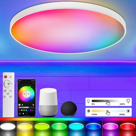 Plafonnier Led Couleur, 30W 2700K-6500K Luminaire Plafonnier Led avec Télécommande et Contrôle APP, Lampe de Plafond Dimmable Compatible avec 15, pour Chambre Cuisine Couloir (1/5)