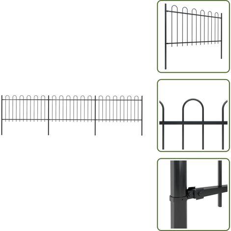 Clôture de jardin avec dessus en cerceau Acier 5,1 x 1 m Noir - Clôture De Jardin - Clôture En Acier - Clôture Decorative - Clôture Noire - Clôture Résistante