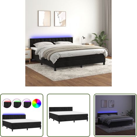 vidaXL LED - Boxspringbett mit Matratze & LED Schwarz 180x200 cm Samt (1/5)