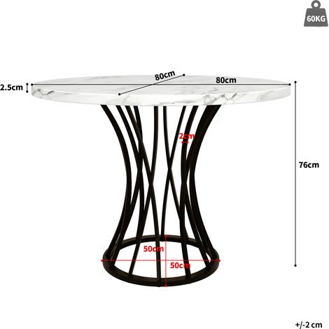 Table ronde 80x80x76cm, plateau MDF effet marbre, piètement noir, pour 4 à 6 personnes, plateau élégant et structure robuste, design contemporain (1/5)