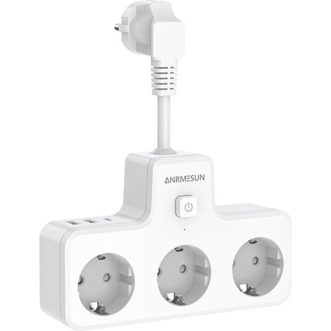 Multiprise USB C, 6 en 1 Multiprise Murale avec Interrupteur avec 3 Ports USB et 3 AC, Prise Multiple Murale Compacte Adaptateur Prise Plate 3840W Max pour Maison Cuisine Bureau (Blanc) (1/5)