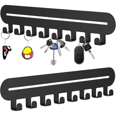 2-teiliger Wandschlüsselhalter, 8 Haken, Metall, selbstklebend oder zum Bohren geeignet, Wohnzimmer, Küche, Flur