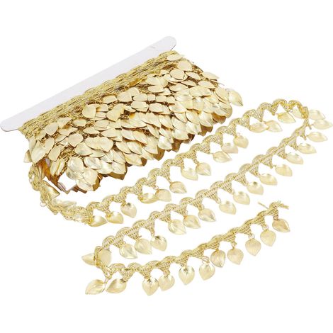 Guirlande de feuilles dorées 10 mètres ruban métallique scintillant pour décoration DIY, forme feuille oblique, décoration créative (1/5)