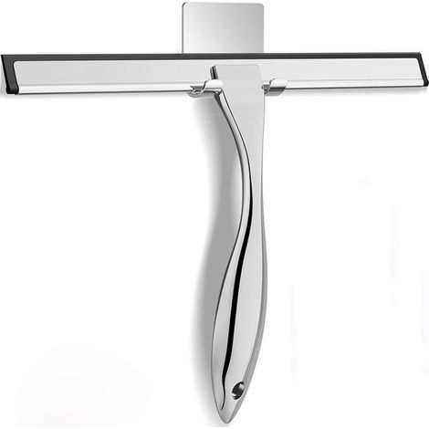 Escobilla de goma de acero inoxidable para cuartos de ducha, parabrisas de automóviles y cocinas, 30,5 cm + ganchos adhesivos cuadrados, color plata (1 unidad). (1/5)