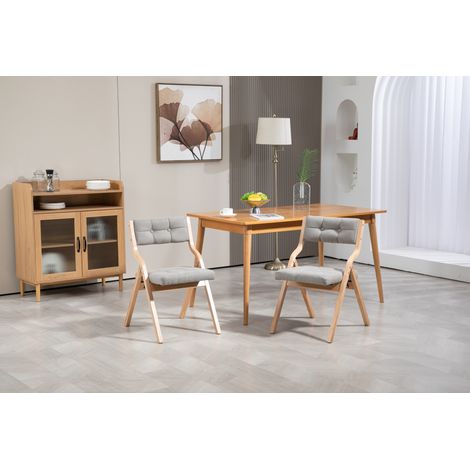 Set di 2 sedie da pranzo pieghevoli in legno massello con cuscino, grigio (1/5)