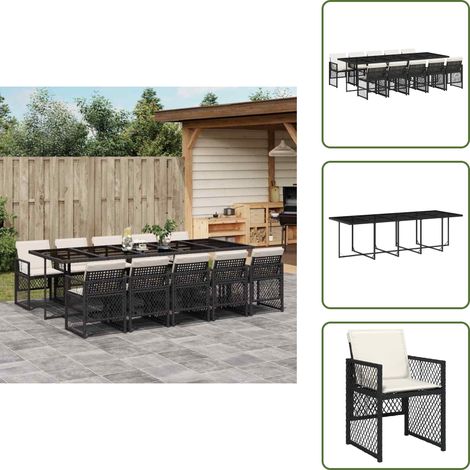 Cojines para sillas - vidaXL Set de comedor jardín 11 pzas con cojines ratán sintético negro - Ratán sintético