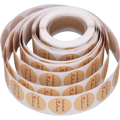 Rouleau d'étiquettes autocollantes en papier kraft fait main avec motif cœur, jolies étiquettes en forme de cœur pour l'étiquetage alimentaire, 1 rouleau (1/5)