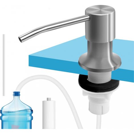 500ML Distributeur de Savon Encastrable, Distributeur Savon Liquide Encastrable avec Bouteille  et Ensemble de rallonge de 1,0 m, Distributeur Savon Evier Cuisine Rotatif à 360°, Chrome