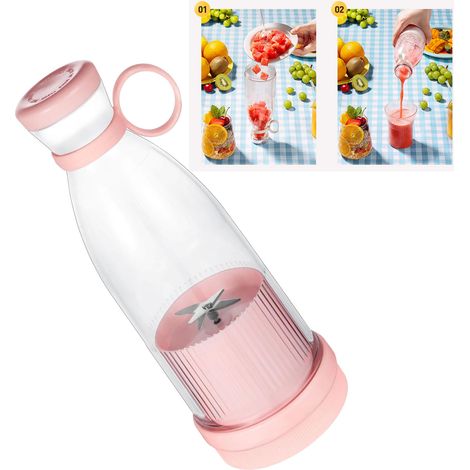 Blender portable multifonction rechargeable à 360°, mini extracteur de jus électrique portatif, idéal pour les voyages et les résidences étudiantes (rose). (1/5)