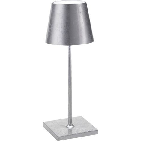 Zafferano Lampada a led da tavolo Poldina Pro Mini Foglia Argento ricaricabile e dimmerabile con batteria fino a 12 ore