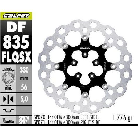 Disco freno anteriore Galfer per Harley-Davidson (330x56x5) flottante (Cubiq) (super oversize) (richiede SP070 SP071)