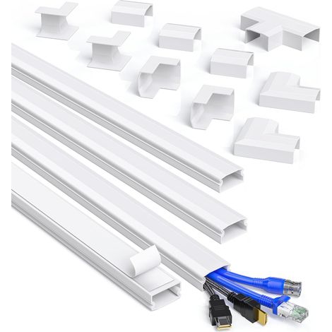 Goulotte Passe-Câbles, 4M Cache Câbles pour Fils au Mur, Cache Fil Electrique Peut Se Peindre, Découpables, Autocollant,4 x L1M, I30mm x H17mm (1/5)