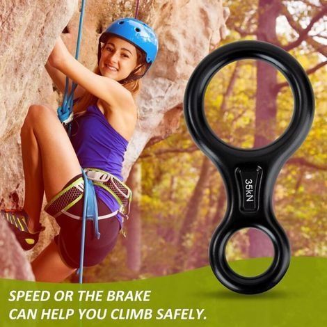 Achter-Abseilgerät, 35 kN Aluminium-Kletterring-Abseilgerät, Hochleistungs-Abseilring zum Klettern, Abseilen, Rettungseinsätzen, für Outdoor-Aktivitäten und zum Sichern (8–13 mm) (1/4)