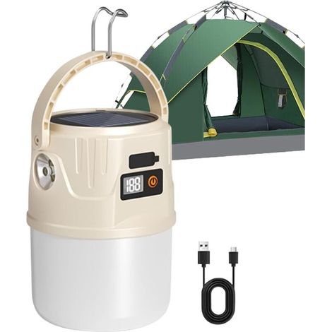Lampe De Camping, Lampes De Camping, Lanterne Solaire 2 Modes Étanche avec Crochet pour Équipement de Survie Utilisable en Tente Randonnée Pêche Maison Intérieur et Extérieur (1/4)