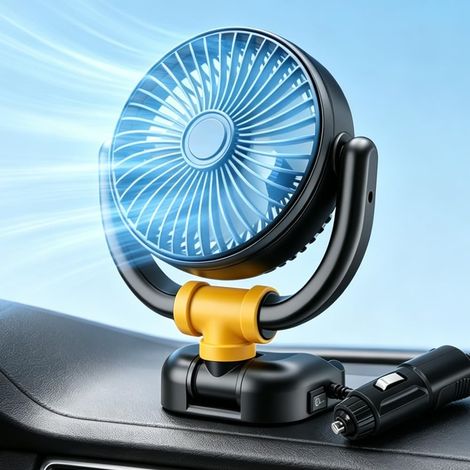 JSSEVN-Rotation à 360° seule tête/double tête ventilateur 12v camping car portable Voiture, Cigare RéGlable Circulateur d'air Multifonction (1/5)