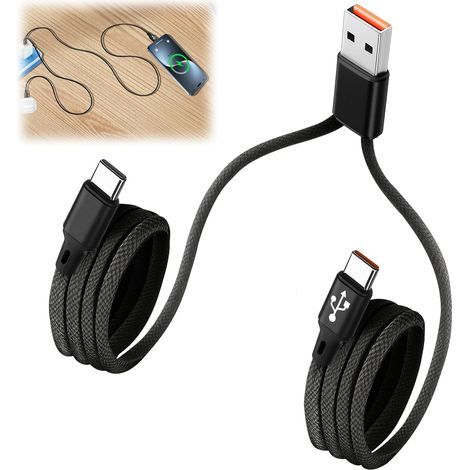 2-in-1 USB-auf-Dual-USB-C-Schnellladekabel, 3 A, Nylon, 1,2 m, Multi-USB-C-Adapter für iPad Pro, Air und Android, Dual-Port-USB-auf-USB-C-Ladegerät-Splitter