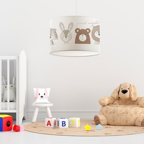 Lámpara colgante infantil Rugby 1xE27 9W motivo de animales plástico tela 70xØ28cm - Blanco [lux.pro]