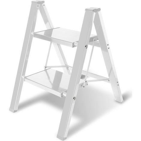SWANEW Scala doppia,Scala in lega di alluminio portata 150kg - 2 gradini bianco, circa 61 cm (1/5)