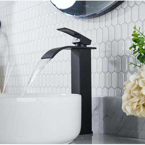 FORIOUS Mitigeur de Lavabo Noir Haut Robinet Salle de Bain Cascade Mitigeur pour Vasque Haut de Gamme Design Moderne (1/4)