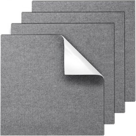 Dalles de moquette à décoller et à coller, 610 x 610 mm, tapis de sol auto-adhésif, douces et rembourrées, installation facile, pour chambre, salon, intérieur et extérieur (9 pcs, gris clair) (1/4)