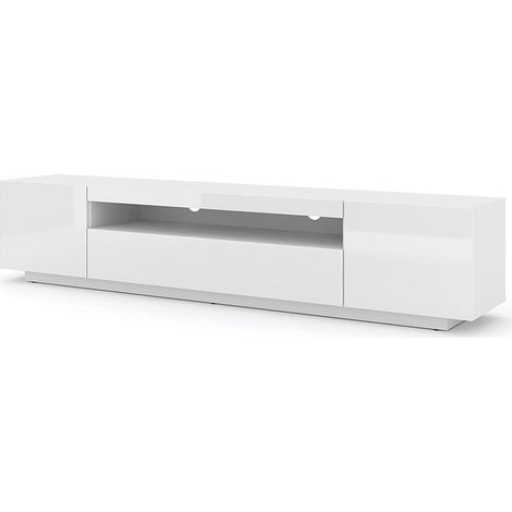 Meuble TV bas universel Aura 200 cm à suspendre ou à poser sideboeard blanc mat / blanc brillant sans LED (1/3)