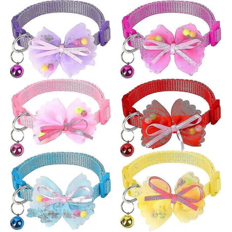 Collier pour chat 6 pièces avec nœud papillon, 19-32 cm, 6 couleurs (1/5)