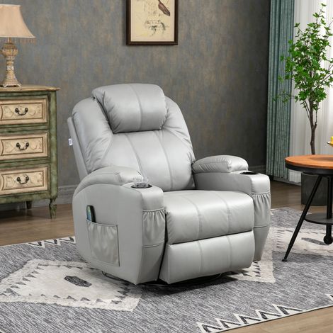 Fauteuil de massage avec repose-pieds, 8 points de vibration, 5 modes, télécommande incluse, gris clair (1/5)