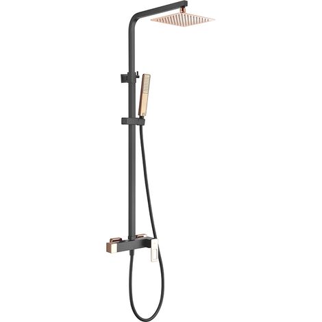 Colonna Doccia con Monocomando  Modello SVEZIA  Soffione di dimensione standard  Colore Nero con finitura in Oro Rosa [ IMEX® ] (1/5)