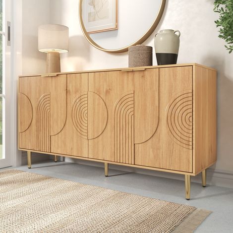 Buffet enfilade 140x40x72 cm 4 portes MDF naturel OKMYHOME (1/5)