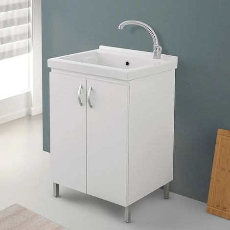 Mobile lavanderia 60x50 cm in ceramica bianco con kit scarico (1/5)