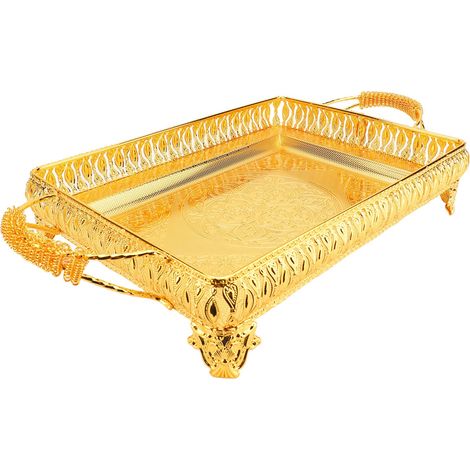 Serviertablett aus Metall für Speisen, Snacks und Obst, rechteckig, europäischer Stil, dekorative Partyplatte, Gold (1/5)