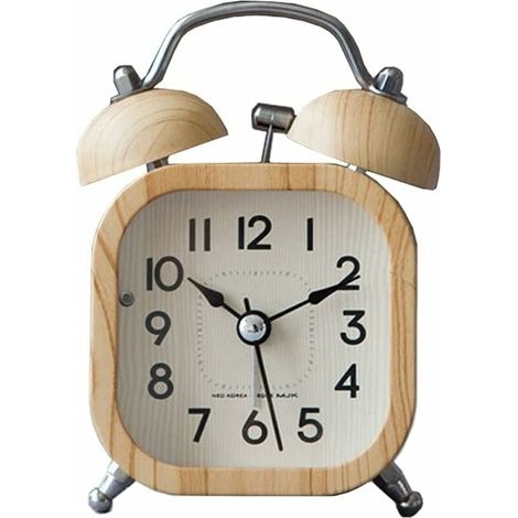 Réveil Analogique En Bois - 9,9 Cm - Silencieux Sans Tic-Tac - Avec Aiguilles Lumineuses Et Veilleuse - Fonctionne Sur Piles