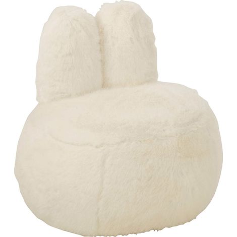 Tabouret fourrure blanc oreilles de lapin assise douce bois - Blanc fourrure et bois naturel (1/5)