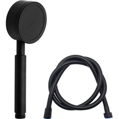 Shower head with hose and hand shower, 72 mm diameter, with 1.5 m water-saving stainless steel shower hose and high-pressure hand shower, Black (1/5)