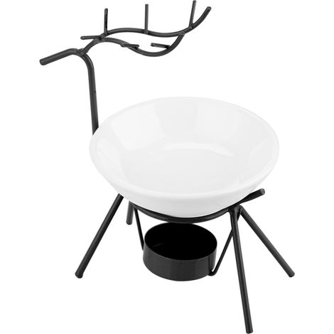Brûleur d'huiles essentielles en céramique et acier inoxydable, forme cerf, noir, porte-bougie chauffe-plat, décoration maison, élégant et moderne. (1/5)