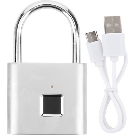 Cadenas intelligent à empreintes digitales, Rechargeable par USB, serrure de sécurité LED pour sac à dos, armoire à bagages, argent