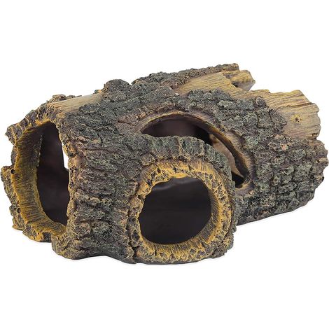 Décor Aquarium - Tronc d'Arbre Creux en Résine - Maison pour Poissons - Caverne avec 5 Entrées - Pour Aquariums d'Eau Douce ou Salée - 1 Pièce (1/5)