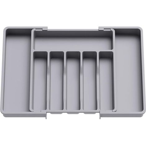 Range Couverts, Plateau d'Ustensiles Extensible pour Tiroir, Organisateur de Tiroir Réglable pour la Cuisine, Rangement Compact en Plastique pour contenir des Cuillères, Fourchettes, Gris (1/5)