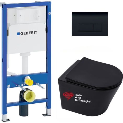 Pack WC bati-support Geberit + WC sans bride Swiss Aqua Technologies + abattant frein de chute + plaque (BLINFIGEB10) (1/5)