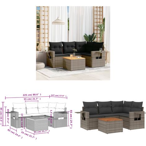 5-tlg. Garten-Sofagarnitur mit Kissen Grau Poly Rattan - Gartenmöbel - Outdoor Möbel - Rattan Gartenset - Lounge Set - Esszimmergarnitur - Home & Living (1/3)