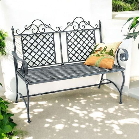DanDiBo Gartenbank Wetterfest 2 Sitzer Metall Grau 120 cm 96592 Sitzbank Eisen Bank Garten Antik Parkbank (1/5)