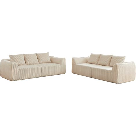 ELVMI Sofá Modular de Corduroy con Respaldo Curvo y Reposabrazos Redondeados, Espuma, Beige (1/5)