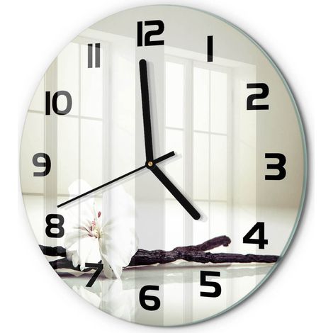 Horloge Murale Ronde Verre Trempé Design Épuré Silencieuse pour Intérieur Gousse de vanille fi 30 cm (1/5)